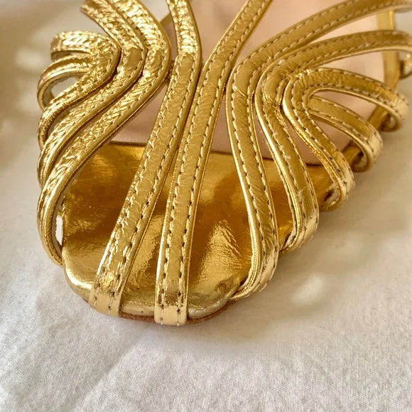 Loeffler Randall Priscilla Leather Heels Gold 7 - Picture 10 of 13
